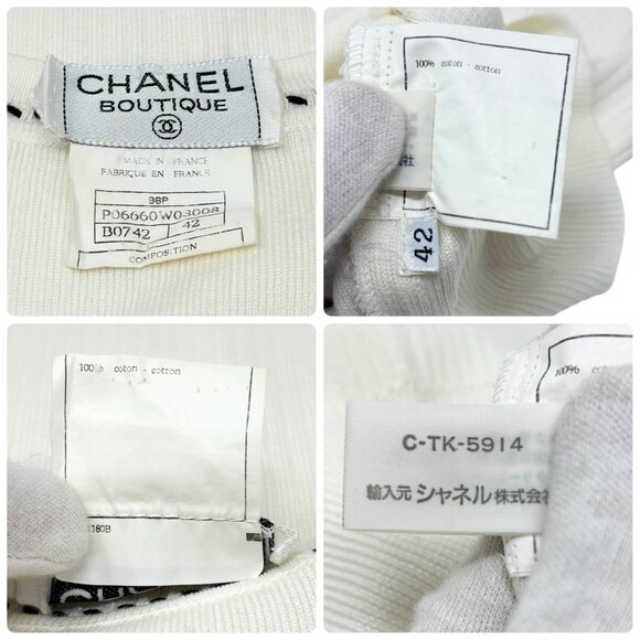 CHANEL Vintage 96P CC Mark Logo Knit Tank Top #42 White Black Cotton [106470] - Picture 14 of 14